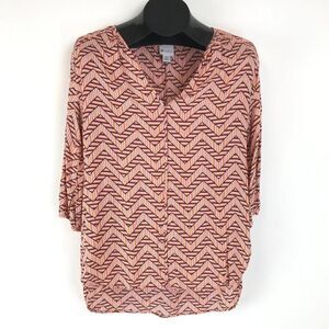 Stylus High-Low Peasant Blouse Women’s Petite Small Split Neck Chevron Boho